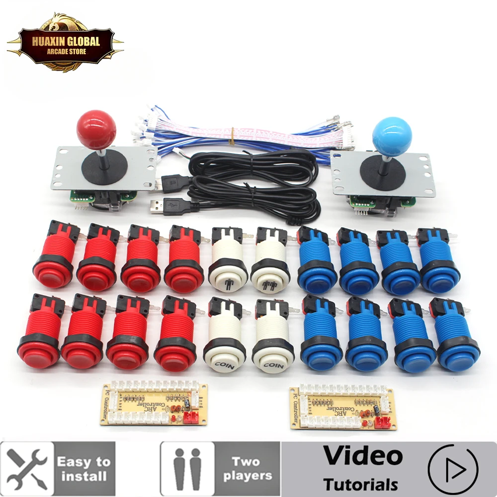 KIT de Arcade de estilo americano, Joystick SANWA HAPP COIN, 2 jugadores, botón pulsador, Micro