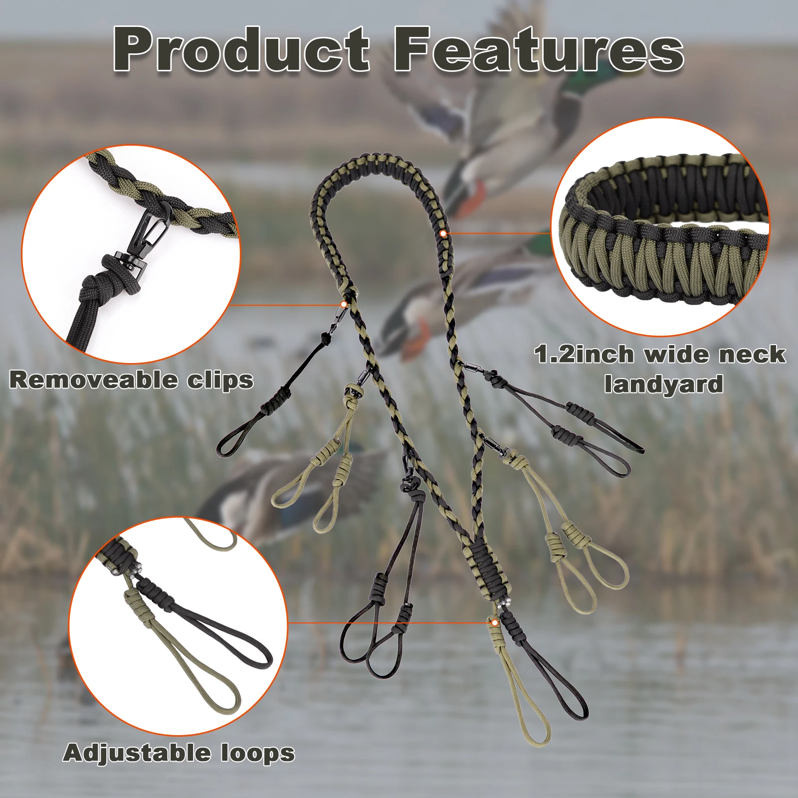 Фото Ideagle Duck Call Lanyard, аксессуары для охоты на утки с удобной шеей, вмещает 11 вызовов, 2 бесплатных брелока №3