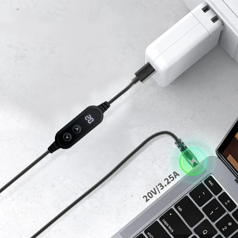 PD65W 유형 C DC5.5x2.5mm 전원 케이블 34 커넥터 팁 조정 가능한 출력