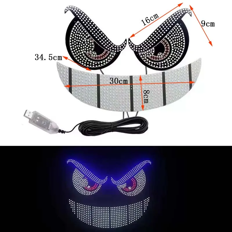 Display LED Programmabile Per Auto Devil Eyes - 120x595 Mm, Controllabile Via App, Impermeabile IP65, Per Messaggi, Emoji E Graffiti
