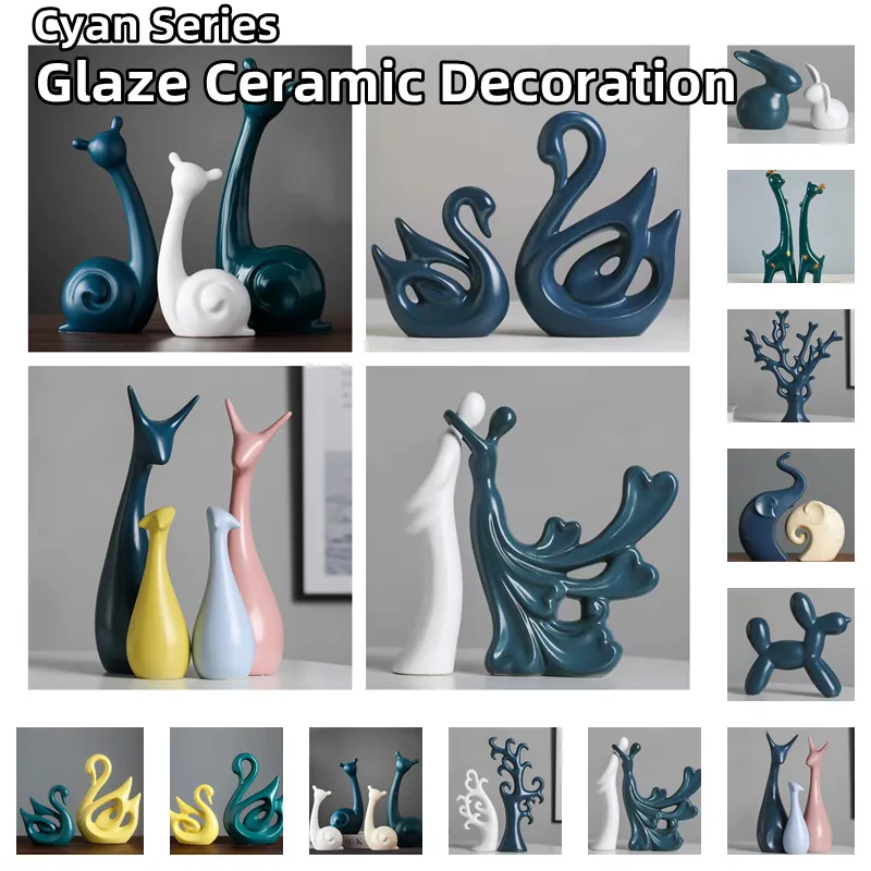 NordicCyanGlazeCeramicOrnamentTurquoiseHomeDecorationPorcelain