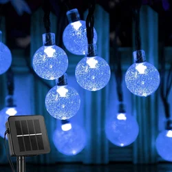 Solar Crystal Globe LED String Lights: Outdoor Lighting for Garden, Wedding, and Party Decoration (Blue)