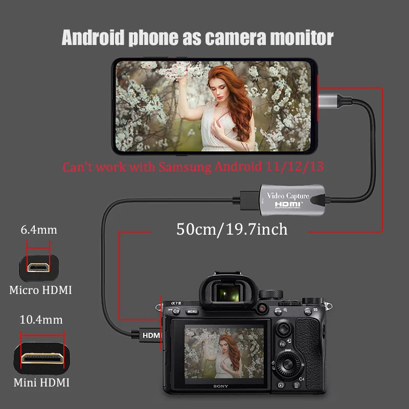 HDMI Adapter BFOLLOW Android Phone Tablet as Camera Monitor Camcorder For Vlog Youtuber Filmmaker DSLR Video Capture Card