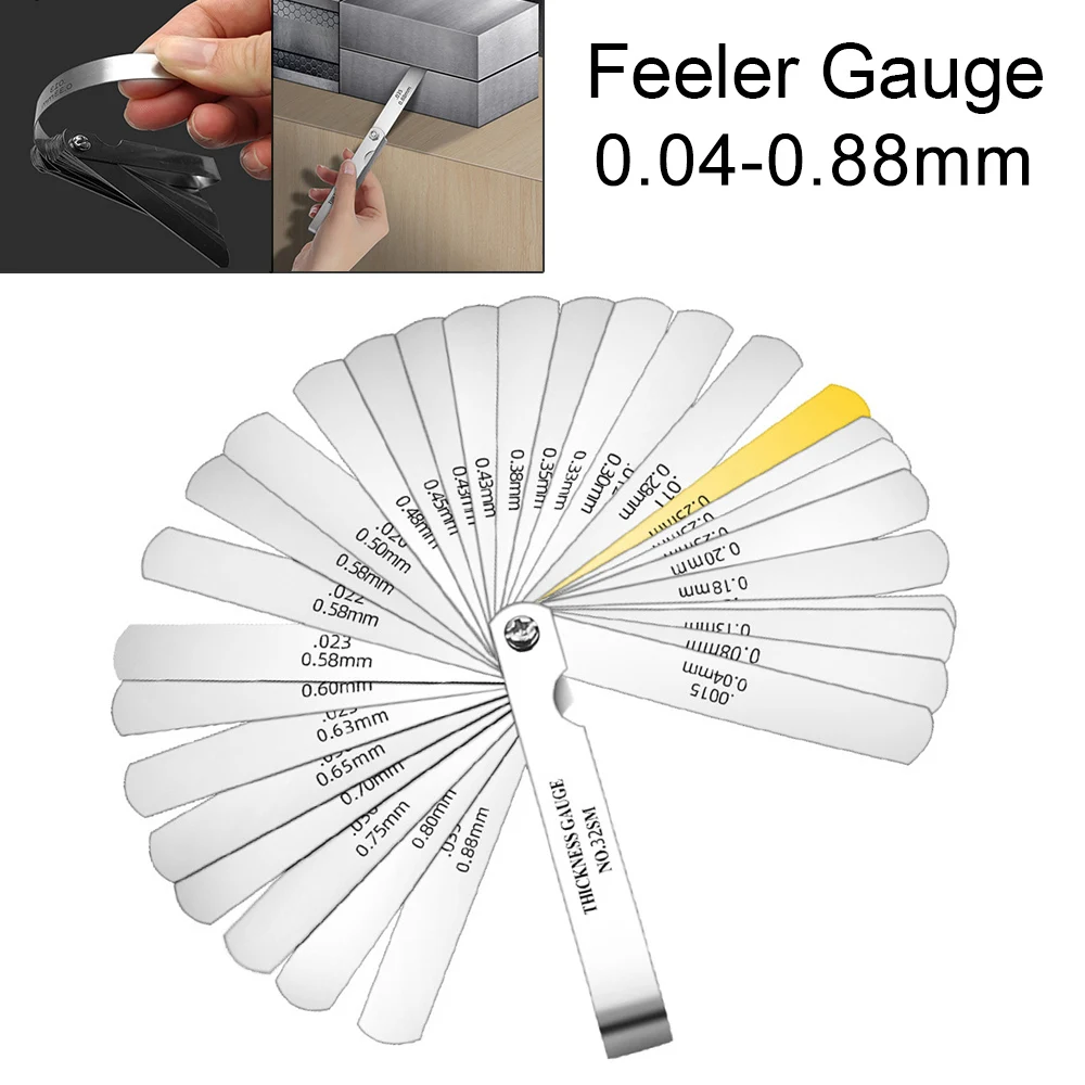 32 Blades Feeler Gauge Metric Gap Filler Gauge 0.04-0.88mm Stainless Steel High Precision Thickness Gauge Measurement Tool