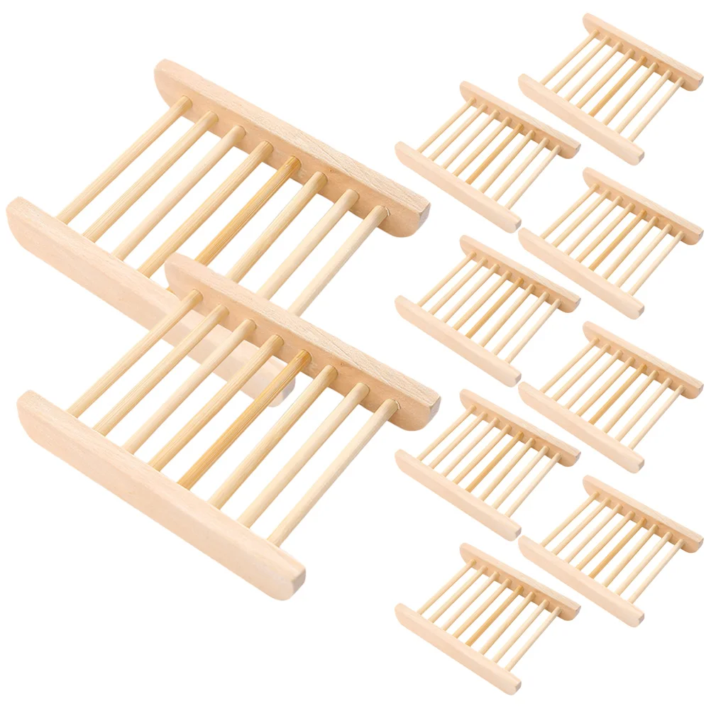 

Soap Dish Bathroom Large No Punching Drain Storage Rack 10pcs Draining Tray Natural Wooden Holder Serving Plate