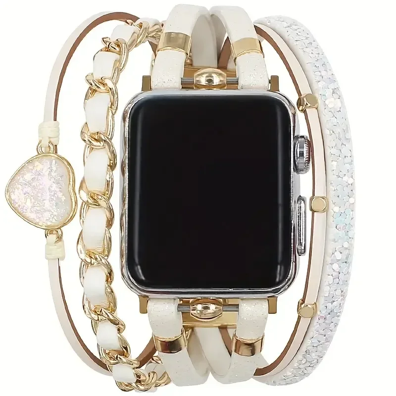 Elegant Metal and Leather Bracelet Link Watch Band Strap