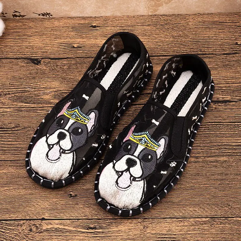 chinese ethnic characteristic guaze embroideried old peking shoes men breathable casual flat shoes adult exercise antiskid