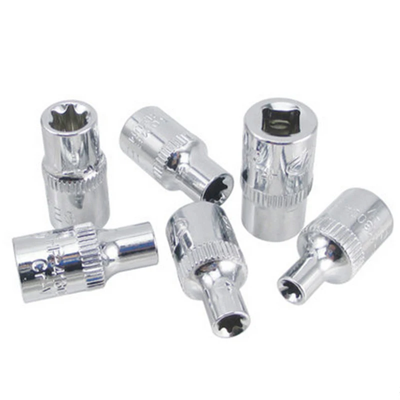 6PCS 1/4" Ratchet Socket.Set.To.rque. Wrench Torx Star Female Socket Adapter E Socket Driver Joint Hand Tools E4 E5 E6 E7 E8 E10 3