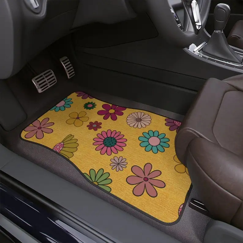

Psychedelic Hippie Vintage Inspired Car Accessory Floor Mats Retro Mod Car Decor Vehicle Hippie Van Truck Car Gift Floor Mat