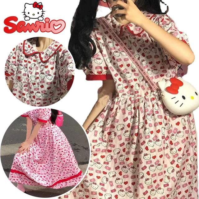 Sanrio Hello Kitty Pink Oversized Pajama Dress Women Summer