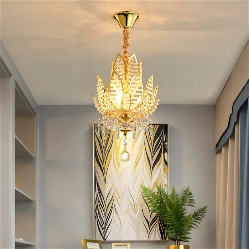 

TEMAR Gold Chandelier Fixtures Modern Creative Lotus Crystal Pendant Lamp Light Home LED for Decoration