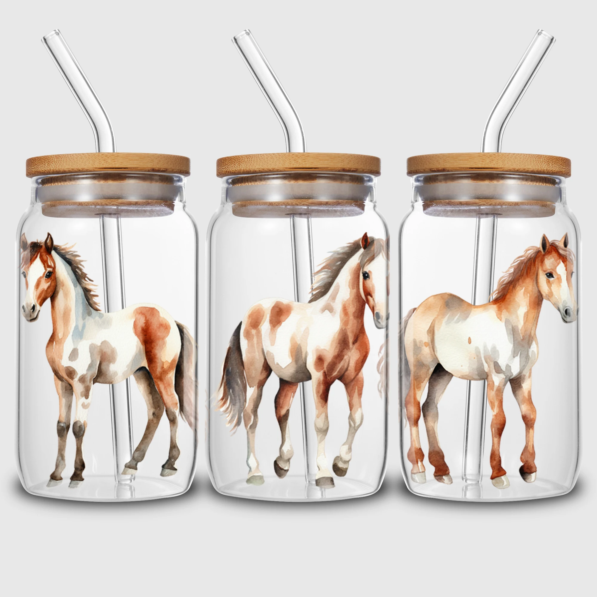5 Sheets horse UV DTF Cup Stickers for Glass DTF Transfer Stickers Waterproof Friction Transfers for 16oz Glass Mugs Crafts 3d stickers 3d wall stickers uv dtf wrap transfer