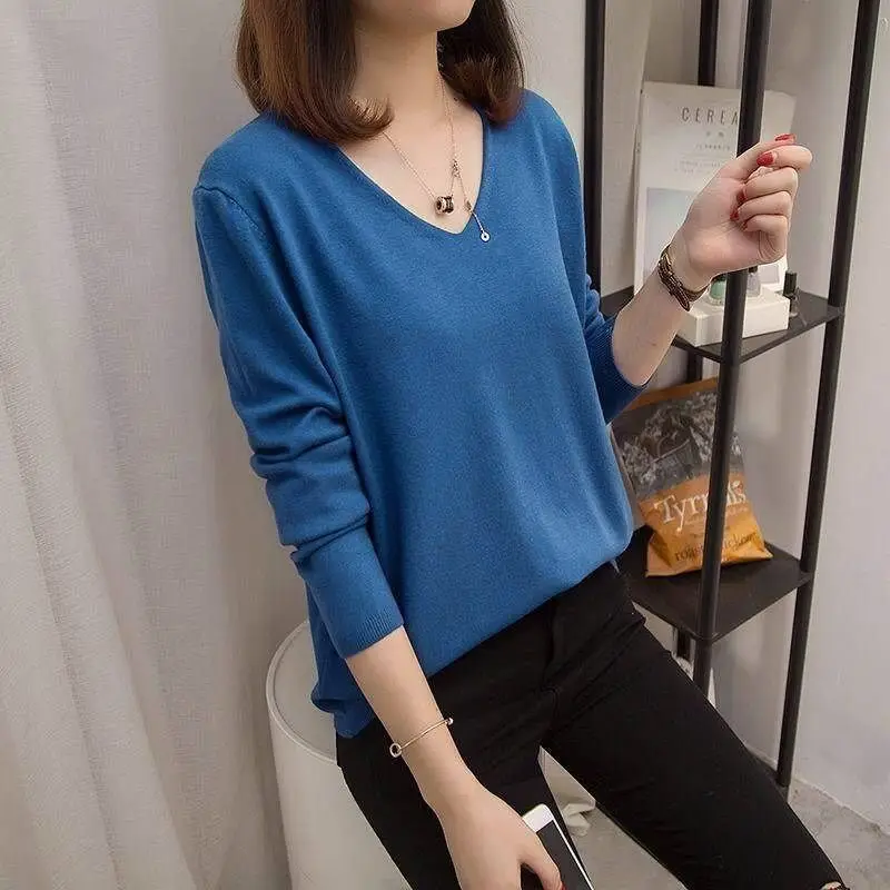 

Casual Knitting Solid Sweaters Autumn New All-match Simplicity Loose Bottoming Pullovers Top Fashion Vintage Women Clothing