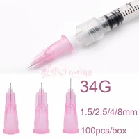 100PCS/Box 34G 1.5mm 2.5mm 4mm 8mm Tattoo Needle Transparent Syringe Injection Painless Needle Small Teeth Irrigator Part 1