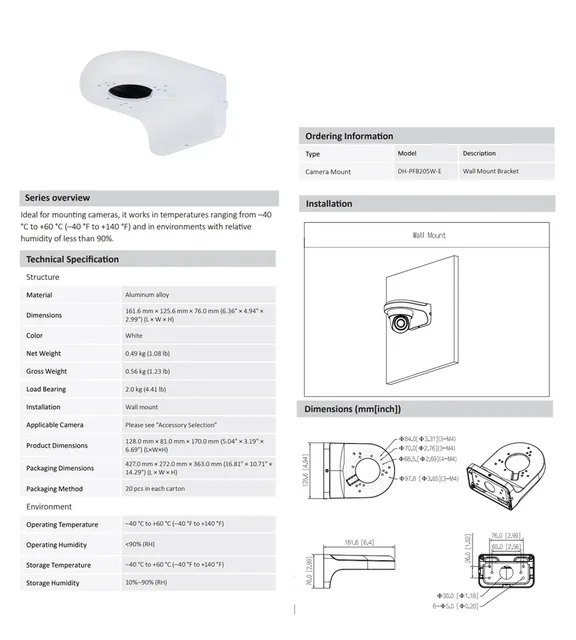 Dahua Staffa Di Fissaggio A Parete Waterproof Alluminio - Foto 2