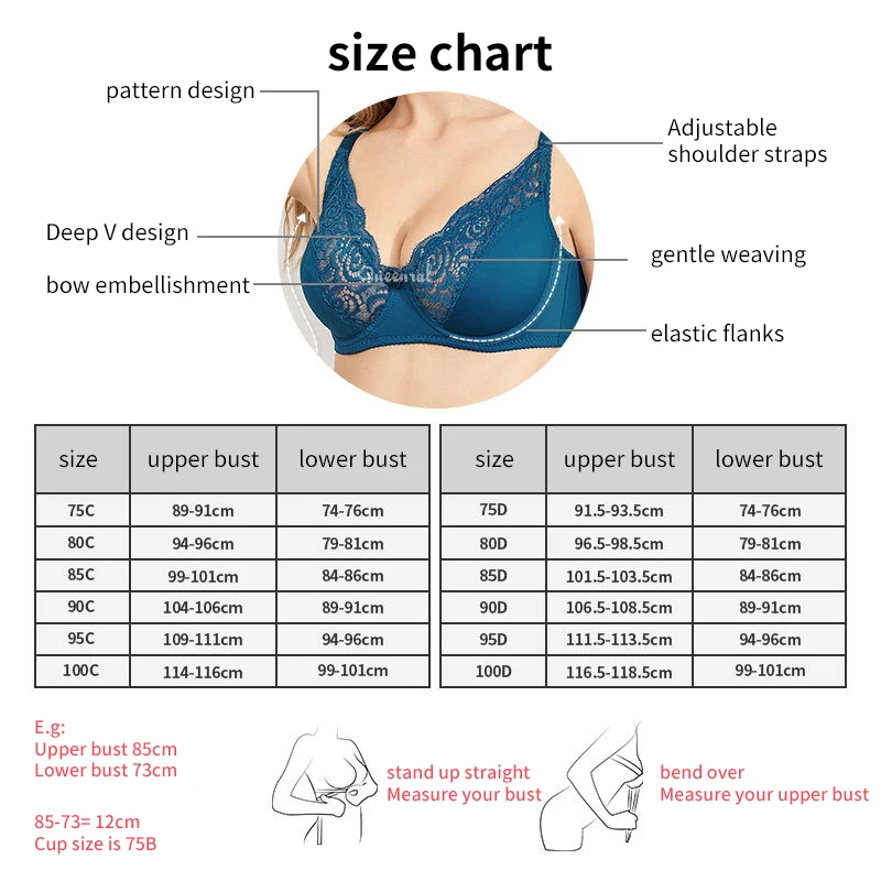 Plus Size Bra Sexy Bralette Crop Top Underwear Women Push Up Lace