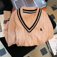 YuooMuoo Korean Fashion Sweaters Women Autumn V-neck Y2K Cartoon Embroidery Knitted Tops Winter Soft Basic Long Sleeve Pullovers - Image 4