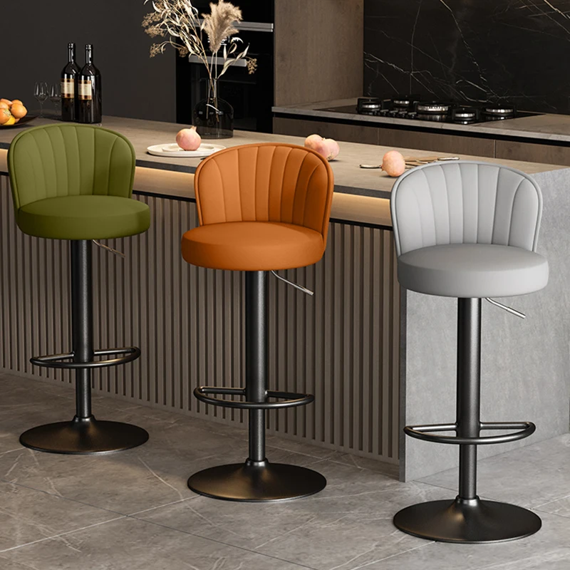 PU-leather Nordic Bar Chair High Stool Liftable Modern Swivel Bar Chair Reception Adjustable Furniture Taburete Alto LLBC