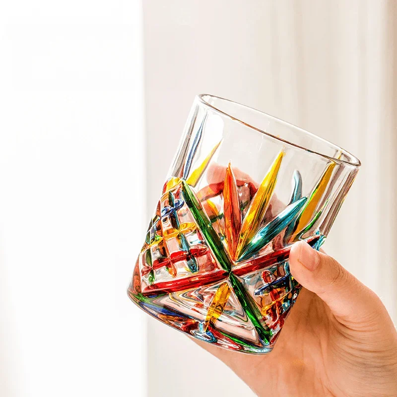 Italian Stained Glass Embossed Color Drinking Cup Coffee Mug Whiskey Glass Various Drinks And Wine 1pc