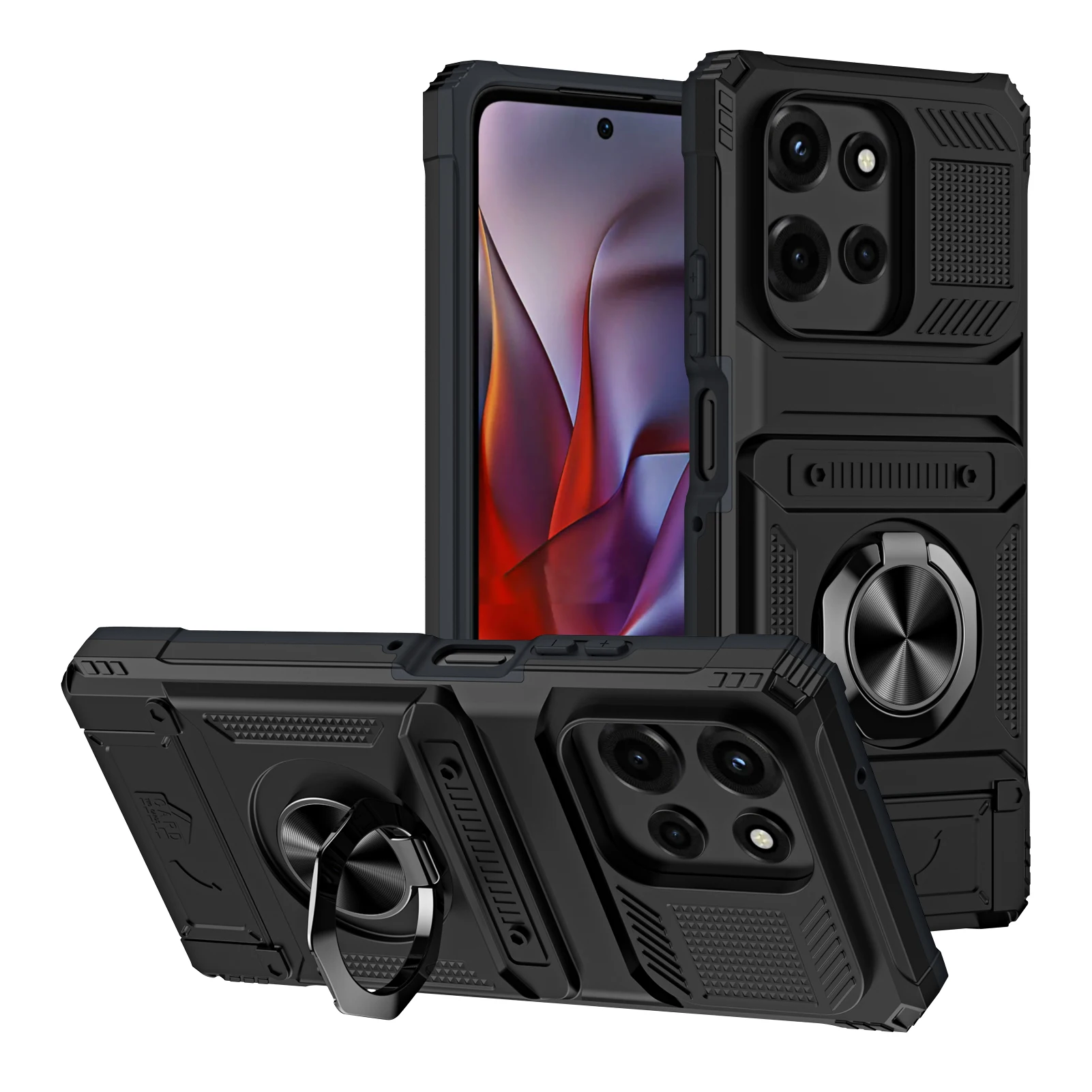 Magnetic Ring Stand Mecha Style Shockproof Case with Hidden Card Slot
