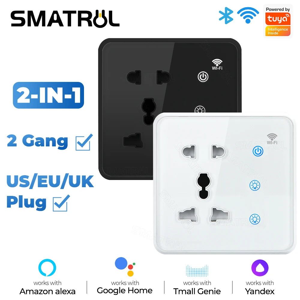 Tuya Wifi Wall Smart Socket 2Gang Switch Light Touch Us Eu Uk Plug Tempered Glass Timing Electrical App For Google Home Alexa Tuya Wifi Wall Smart Socket 2Gang Switch Light Touch Us Eu Uk Plug Tempered Glass Timing Electrical App For Google Home Alexa