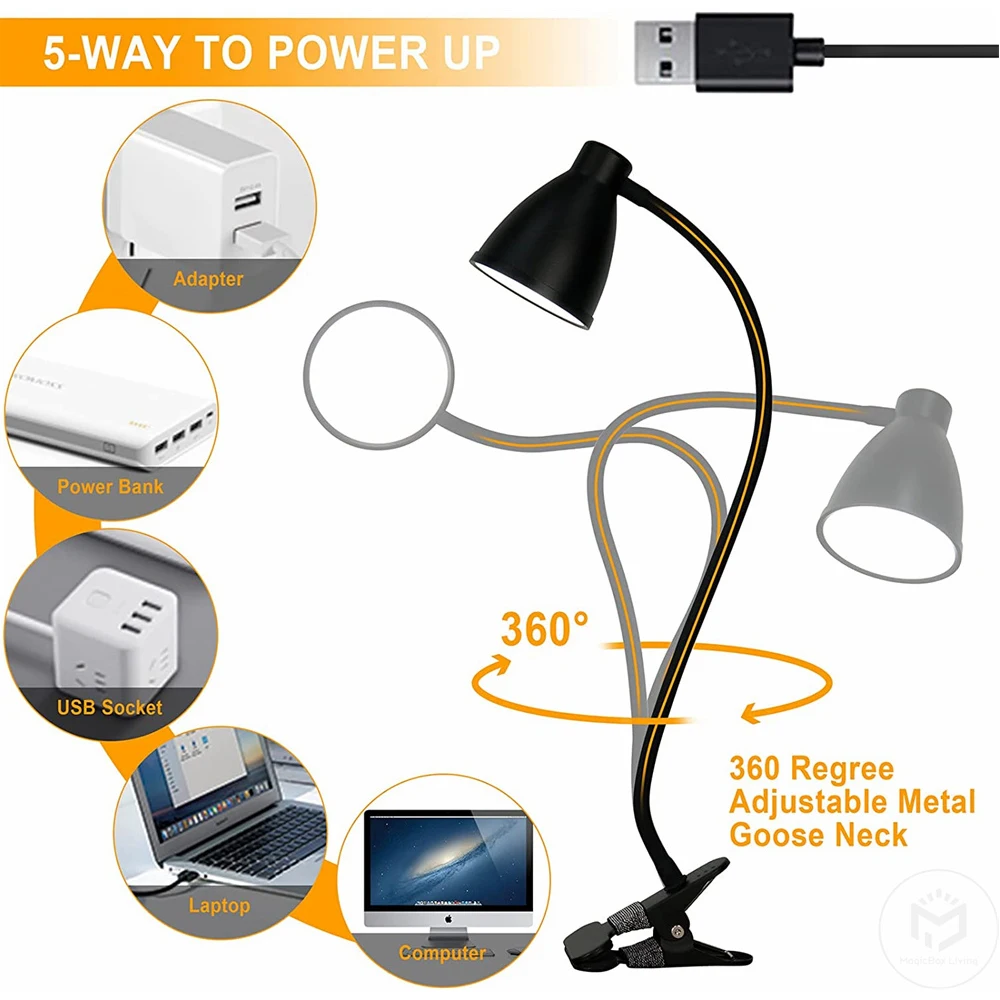 38 LED Desk Lamp 3 Color Modes 10 Brightness Dimmer Reading Light Auto Off Timer Desk Light Flexible Gooseneck Clip Book Light 5