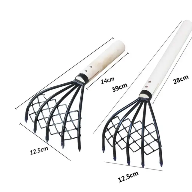 2Db/Beállított Acél Kagyló Gereblye Fa Fogantyúval Háló Zseb Tenger Gyümölcsei Héj Ásó Szerszám Gerinc Tengerparti Kiegészítők - Image 6