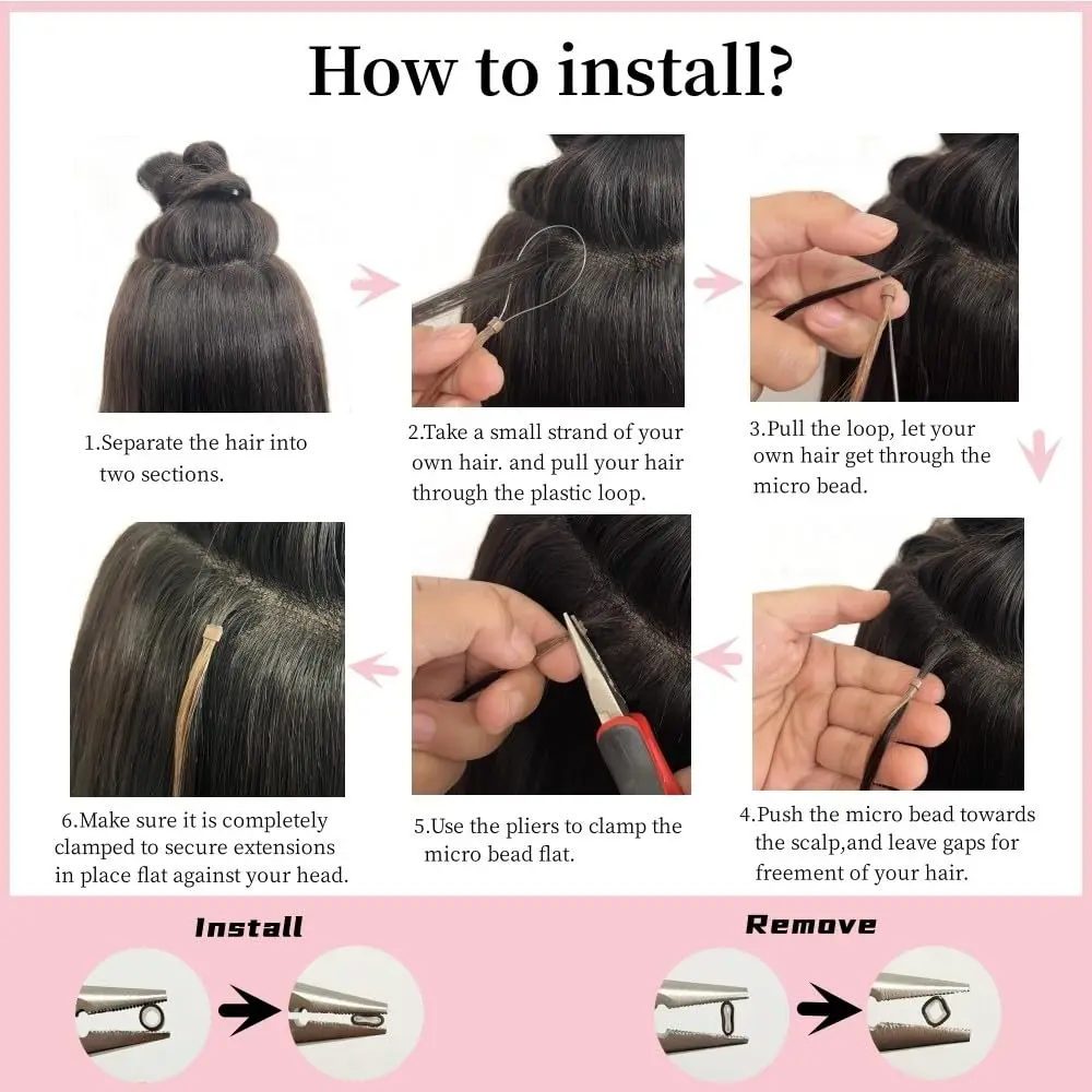 Estensioni dell'anello micro loop dritto al 100% per capelli umani Anelli piccoli di trama per un facile applicazione gratuita di danni - immagine 2
