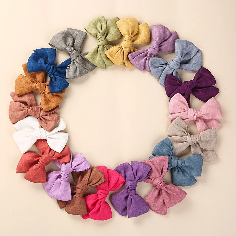 24 pcs linen bow nylon headbands 3 2 inch hair bow clips barrettes toddler baby girls soft hairband kids hair accessories 38pc/lot 3.6inch 100% Linen Cotton Bows Hair Clips Kid Girls Soild Knotbow Nylon Headband Baby Girls Hairpins Barrettes Children