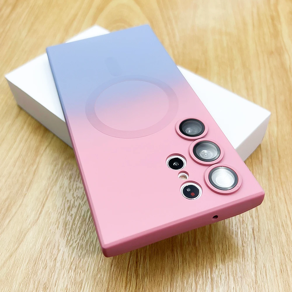 Silikon Farbverlauf Magsafe Hülle für Samsung Galaxy S23 S22 Ultra Note 20 10 Plus S21 S20 FE Wireless Charging Cover_voghion.com