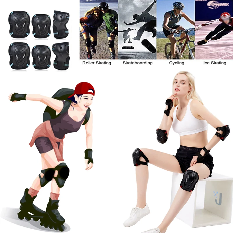 Elbow Knee Pads Skating Protector Skateboard Bicycle Sports Protective Gear Riding Roller Wrist Guard Kids Adults BMX 6Pcs/Set sports protective gear