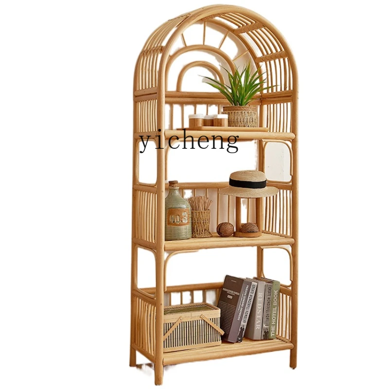

ZC Rattan Storage Rack Floor Bookshelf Multi-Layer Storage Rack Household Japanese Display Rack Display Rack