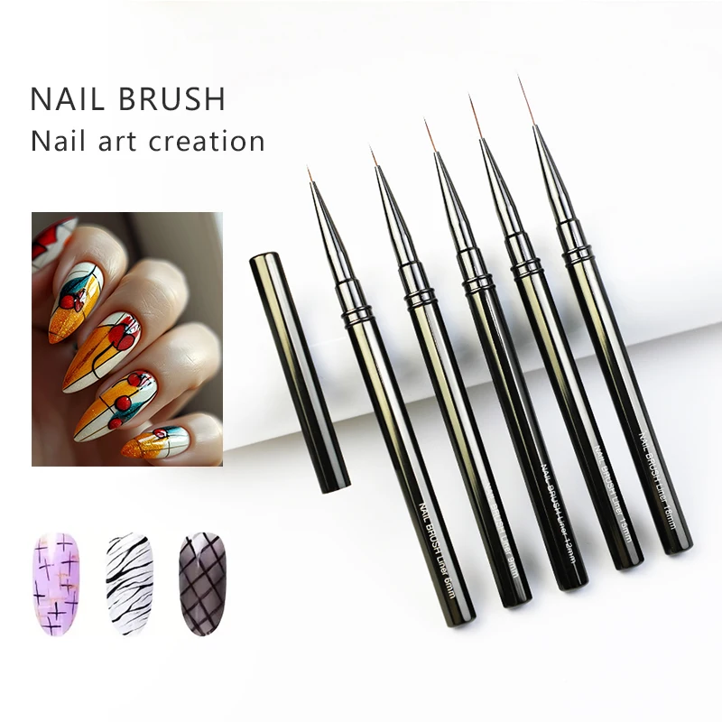 5 Pcs Nail Art Brush Metal Handle Nail Liner Brush Stripe Pattern Painting Brush Acrylic UV Gel Extension Drawing Carving Pen born pretty nail brush set for manicure acrylic french drawing pen nail art liner brush uv gel brushes painting tool