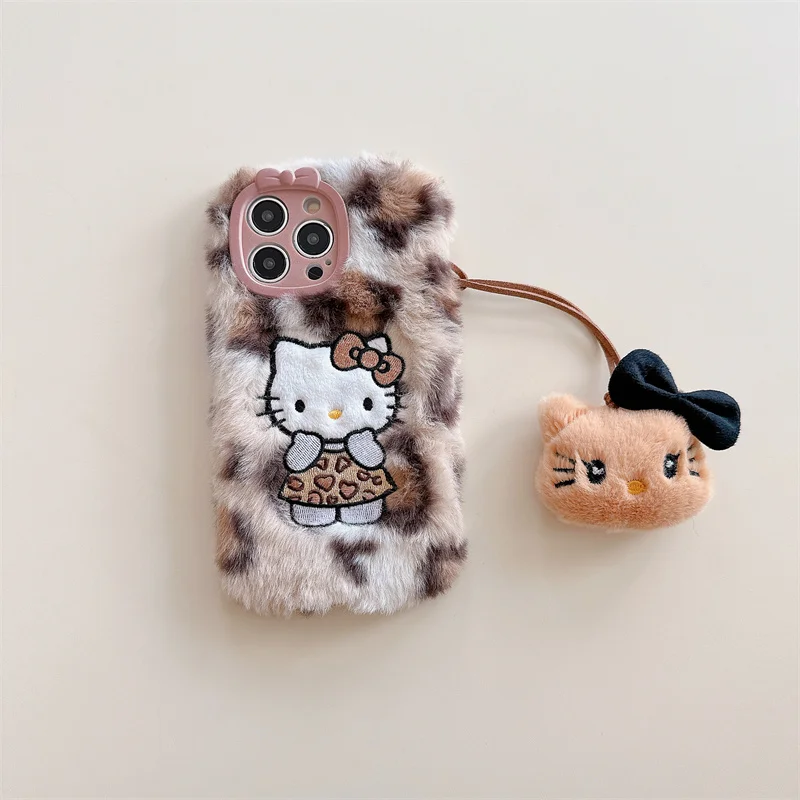 Cartoon Sanrio Leopard Print Phone Case for iPhone 14 with Kickstand