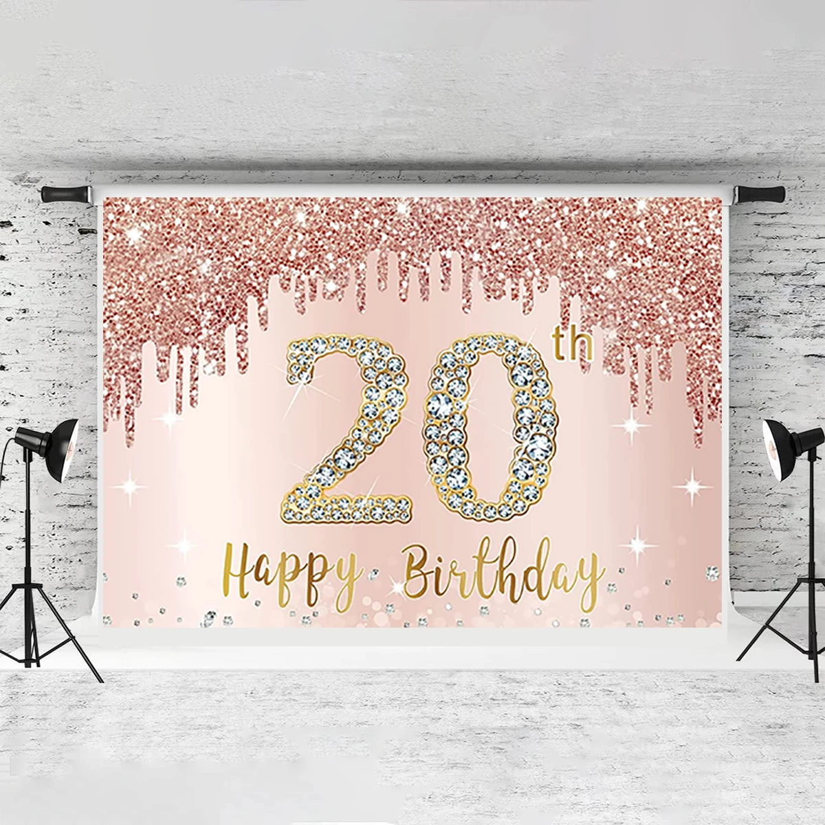 Happy 20th Birthday Party Backdrop Diamond Photography Twenty Years Old Decoration Welcome Banner Adults Girls Background