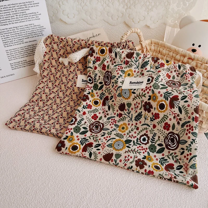 Cotton Fabric Floral Drawstring Storage Bag Travel Portable Storage Bags Dustproof Packaging Storage Pouch Ins Pastoral Style 6