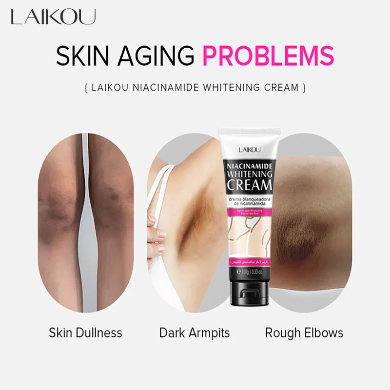 LAIKOU Niacinamide Body Moisturizing Whitening Cream Armpit Cream Legs Knees Private Parts Shrink Pores Nature White 100g