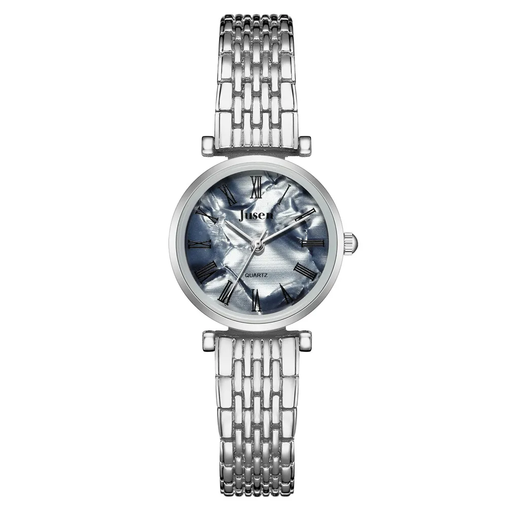 fashion silver steel bracelet band Roman scale dial quartz women watch 4