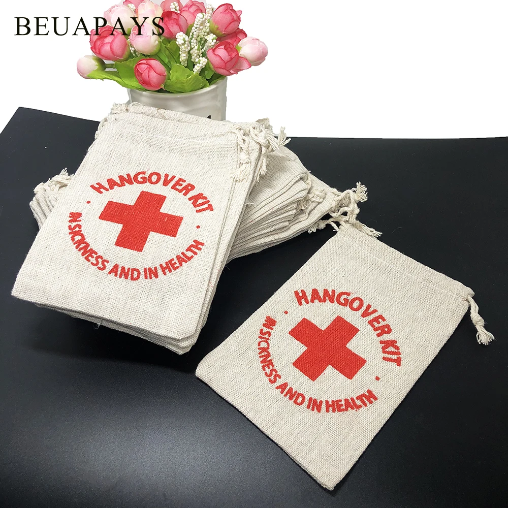 

Hangover Kit In Sickness And Health First Aid Bag Hemp Safety Emergency Drawstring Bundle Canvas Environmental Protection Cross