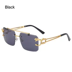 Steampunk Gold Lion Rimless Square Luxury Sunglasses (Black)