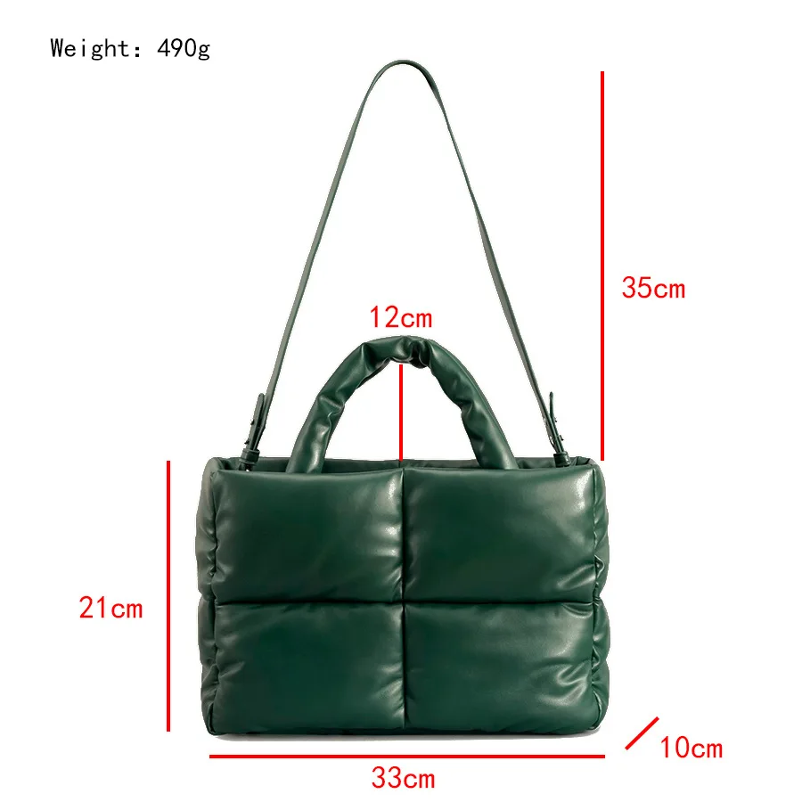 Sacola de couro acolchoada para mulheres, bolsas acolchoadas, luxuosas bolsas de ombro PU macias, bolsa de inverno de algodão, moda designer, grande, 2024