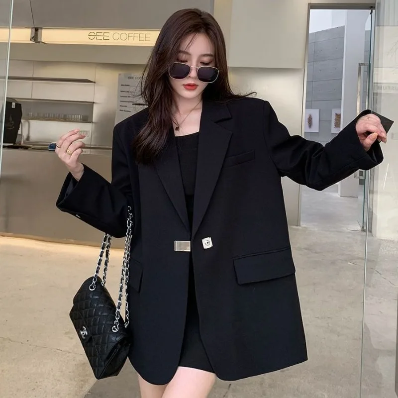 Luxury Brand Long Sleeve Suits Women Buttons Black Blazer Korean Fashion Coats Office Ladies Loose Blazer Femme