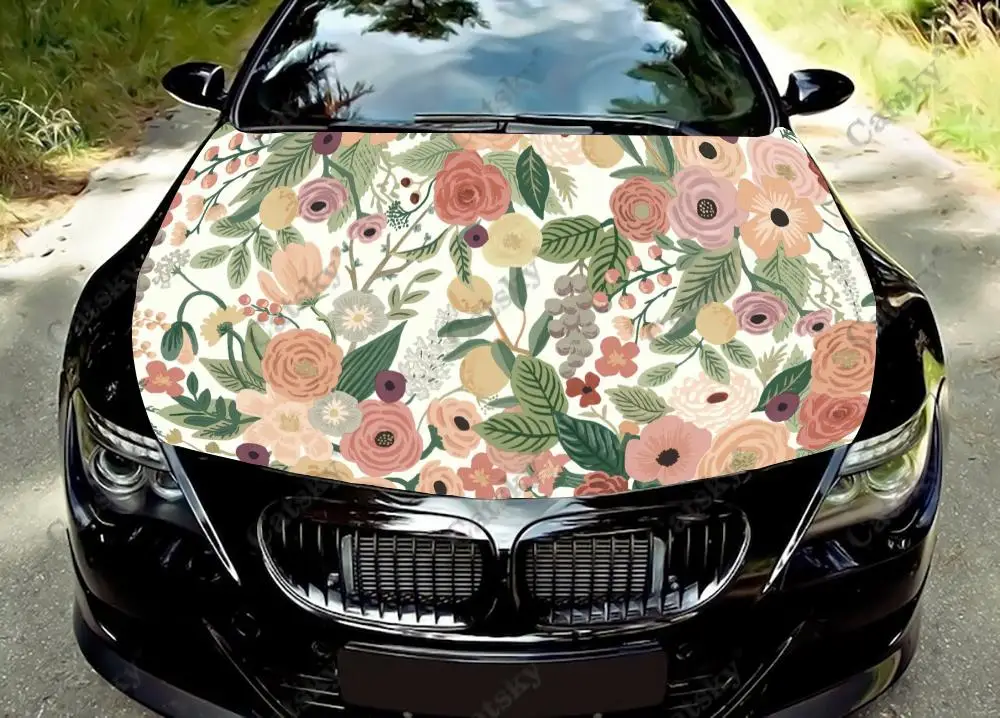 

flower cartoon leaves Car Hood Vinyl Stickers Wrap Vinyl Film Engine Cover Decals Sticker Universal Car Hood Cover Film