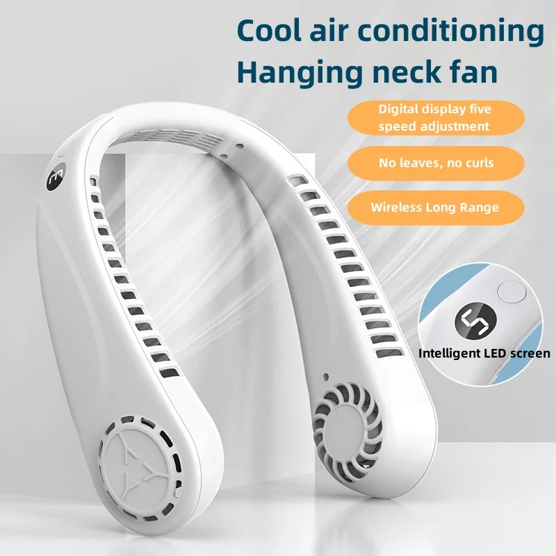 1PC Fan Long Endurance New Mini Neck Portable No Bladeless Hanging Neck Rechargeable Air Cooler 5 Speed Mini Summer Sport Fan