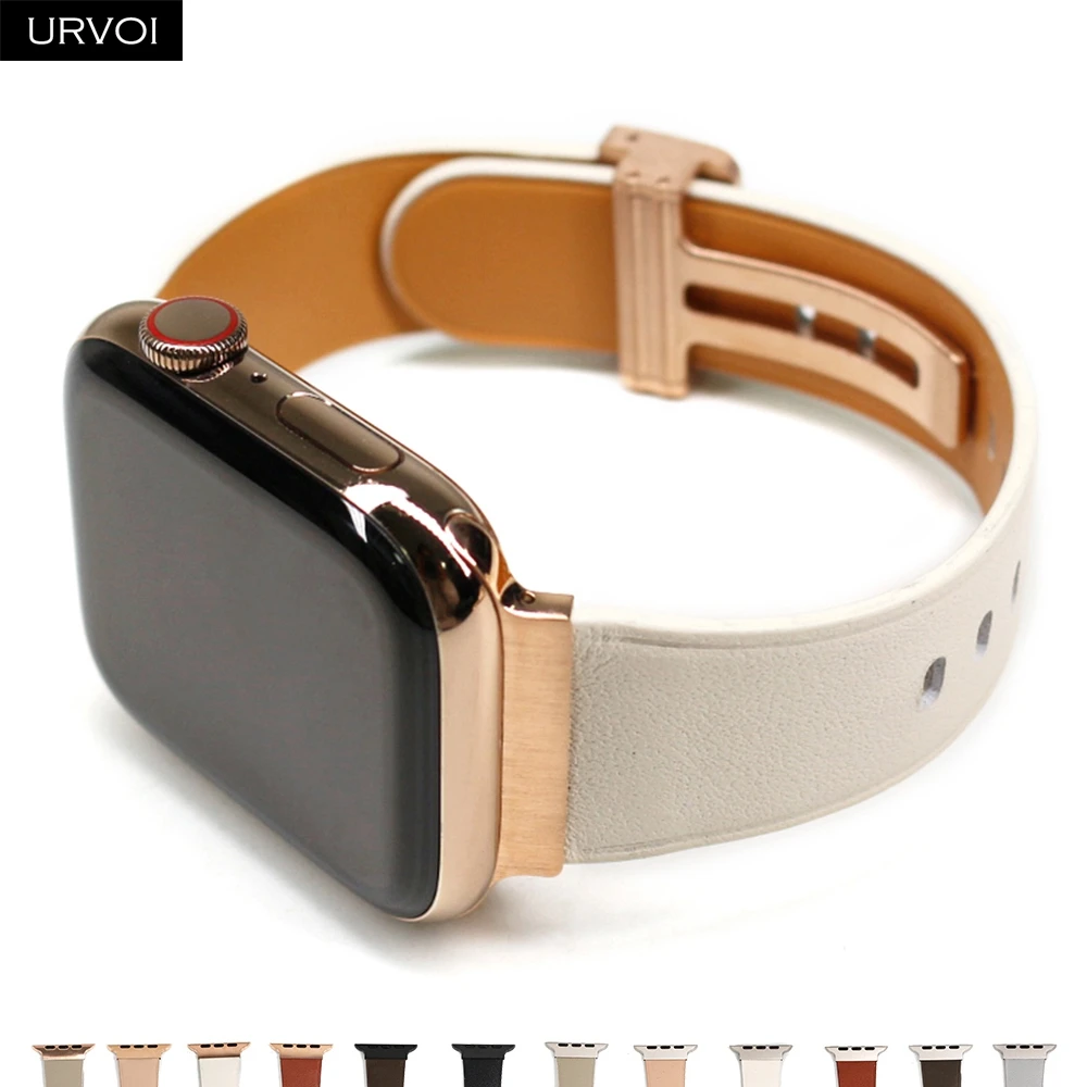 URVOI Starlight Rose Gold Leather Watch Strap with D-Pin Metal Buckle