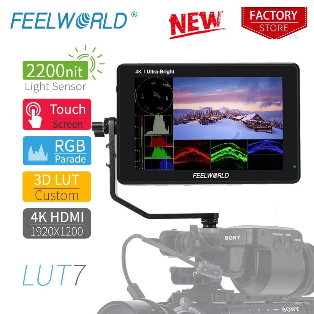 FEELWORLD LUT7 7 Inch Field Camera Monitor 2200nit Touch Screen 3D LUT HDMI Input Output Full HD 1920x1200 dslr field monitor