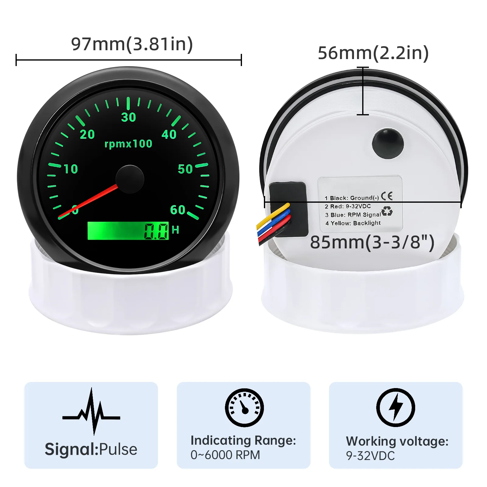 Boat Tachometer 3000-8000rpm LCD Hour Meter Digital 7Colors Backlight 85mm Speed For Auto Boat Yacht RV tachometer gauge engine tachometer tachometer meter engine hour meter
