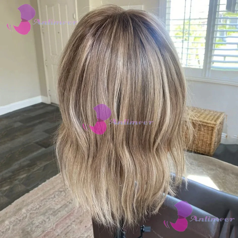 #613 Highlight Balayage Glueless Human Hair Natural Wavy Short Bob Wigs Full Lace Wigs 180% Density Pre Plucked Full Lace Wigs 5