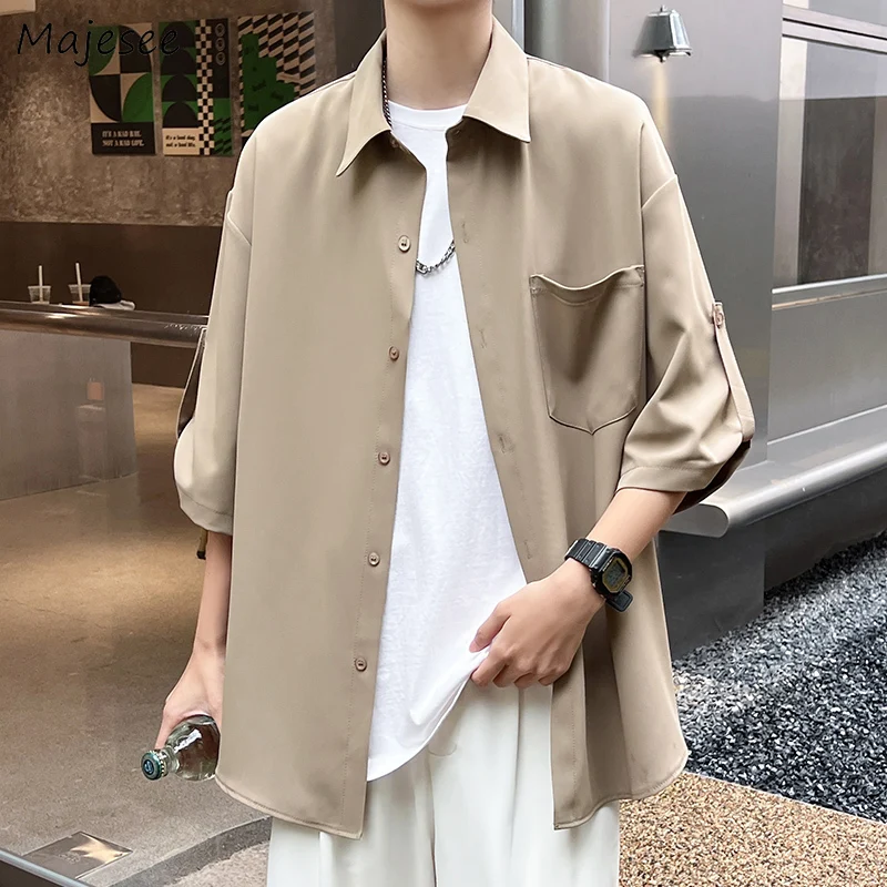 

Men Shirts Design Baggy Solid Ins All-match Gentle Summer Breathable Fashion Handsome Harajuku High Street Simply Korean Clothes