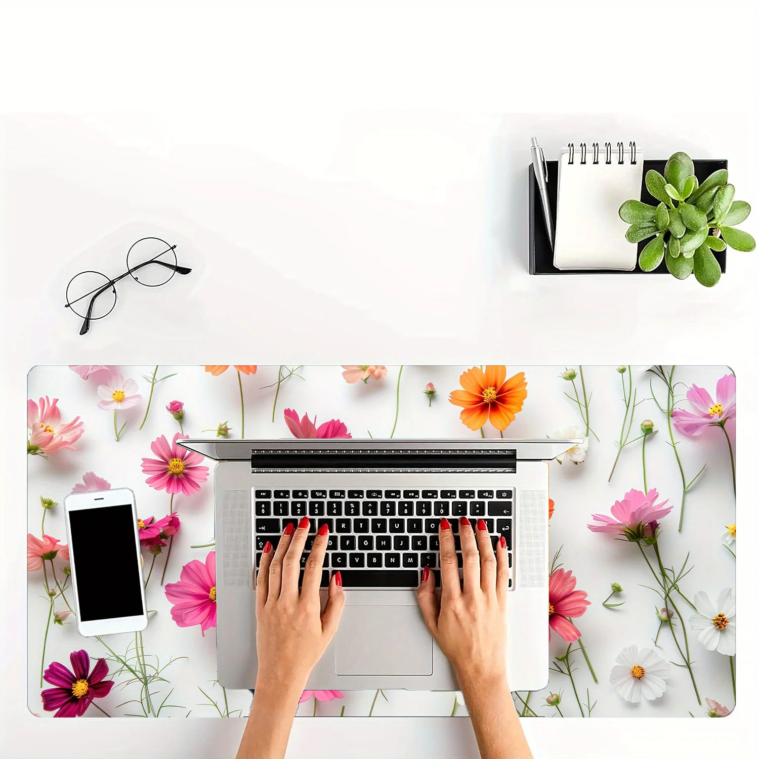 Floral desk mat surface texture close up
